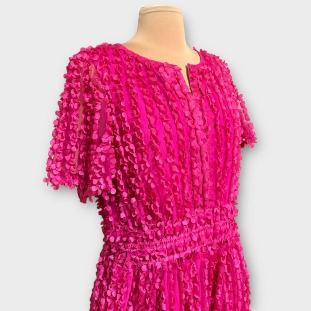Women's Fuchsia Mini Dress - Elegant Textured Party Dress - Picture 5 of 10